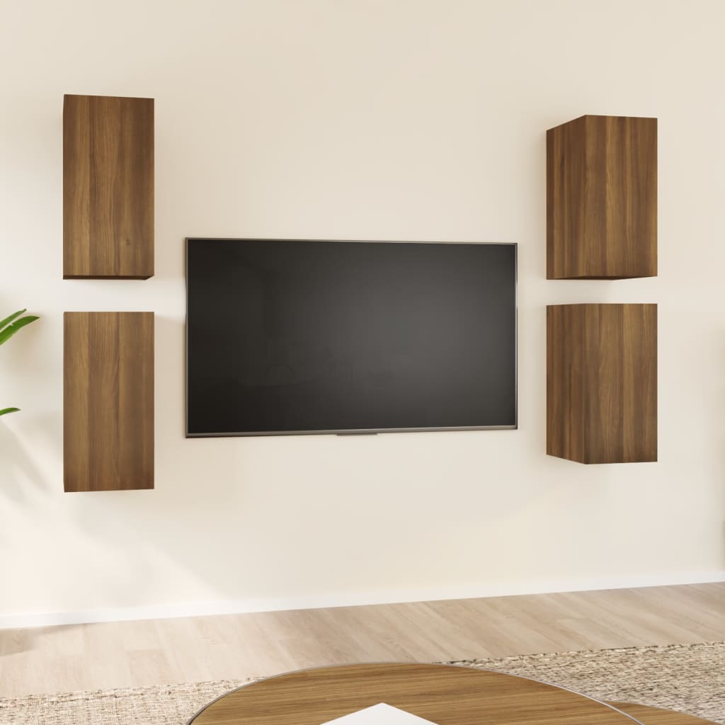 vidaXL 4 db barna tölgyszínű szerelt fa TV-szekrény 30,5 x 30 x 60 cm