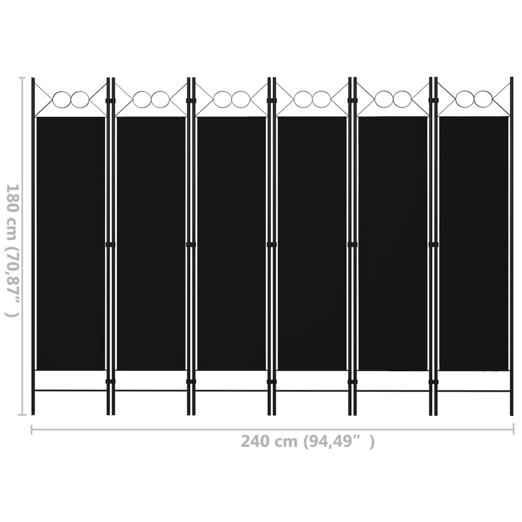 vidaXL fekete 6 paneles paraván 240 x 180 cm