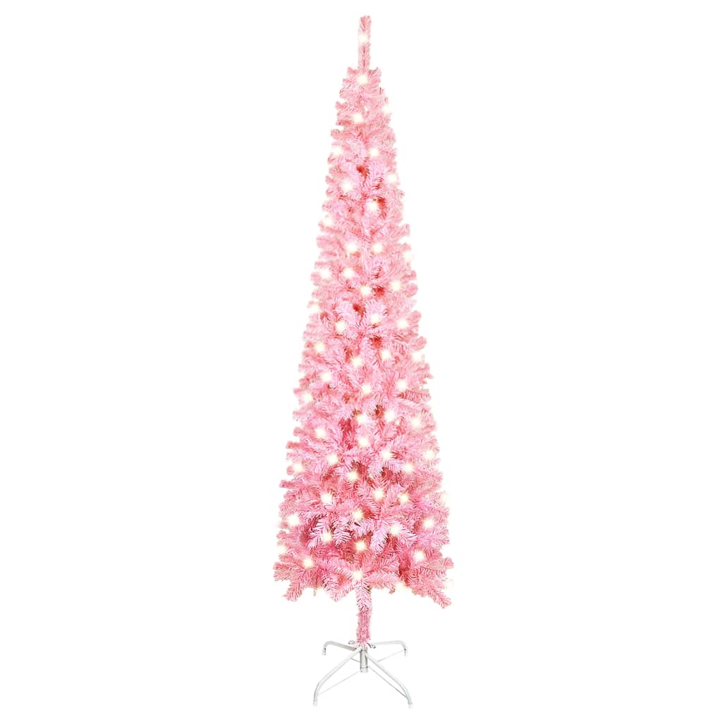 vidaXL rózsaszín megvilágított vékony karácsonyfa 210 cm