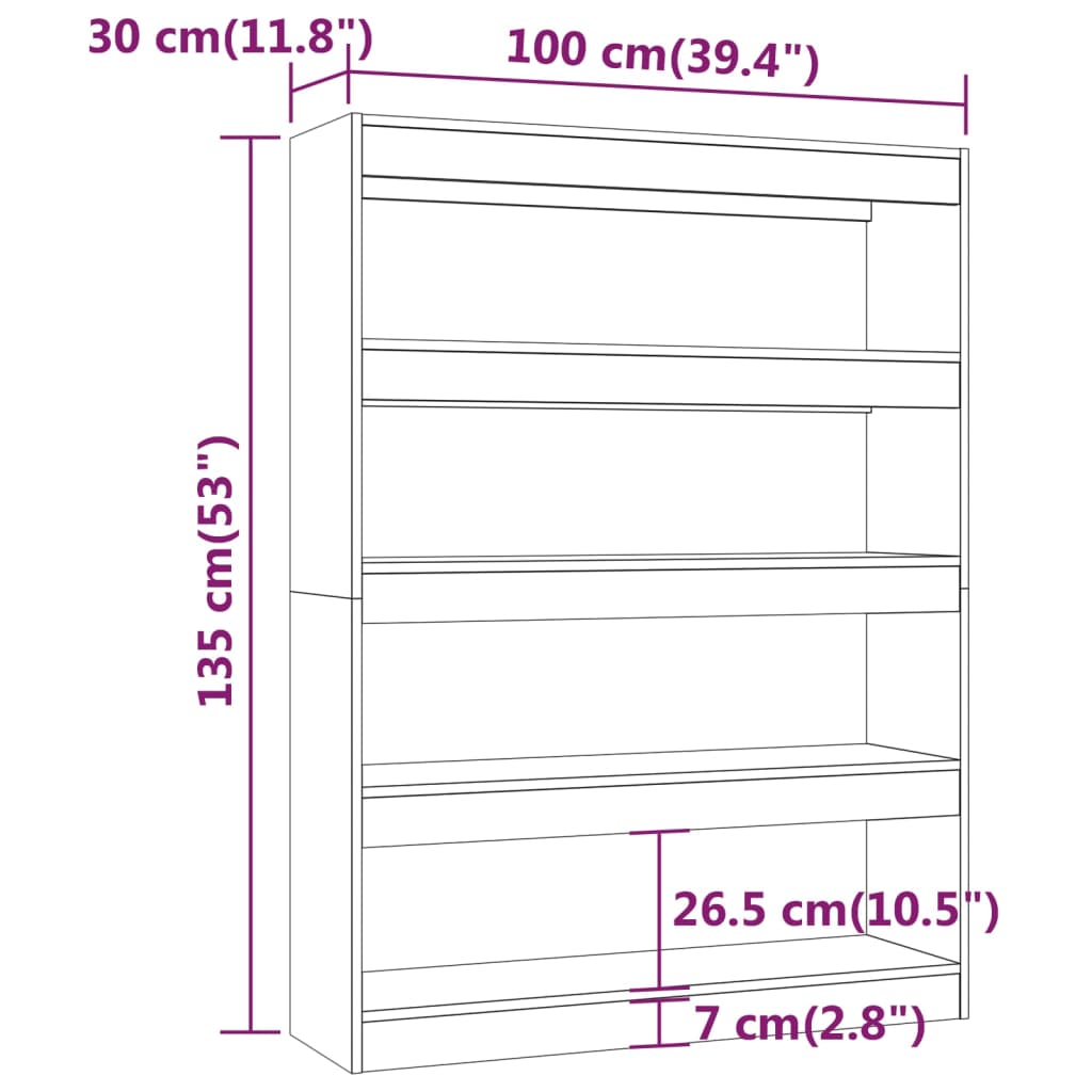 vidaXL fehér könyvszekrény/térelválasztó 100 x 30 x 135 cm