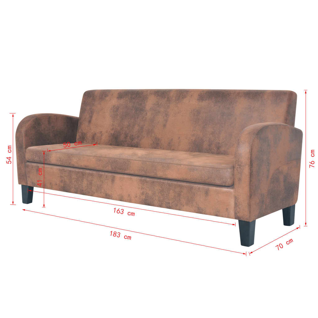 vidaXL háromszemélyes barna művelúr kanapé