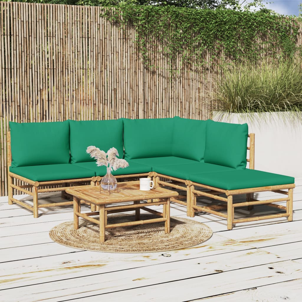 vidaXL 6 részes bambusz kerti ülőgarnitúra zöld párnákkal
