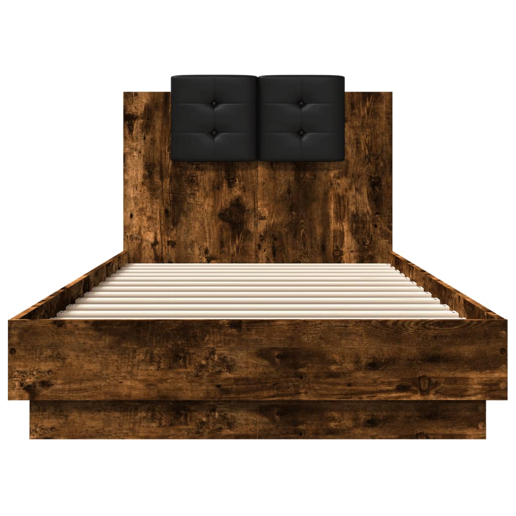 vidaXL füstös tölgyszínű szerelt fa ágykeret fejtámlával 90 x 200 cm