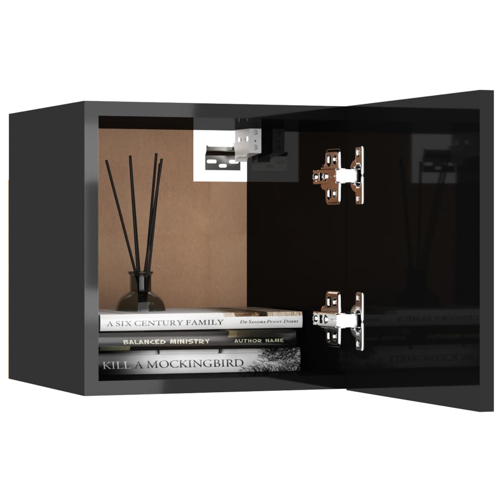 vidaXL magasfényű fekete falra szerelhető TV-szekrény 30,5x30x30 cm