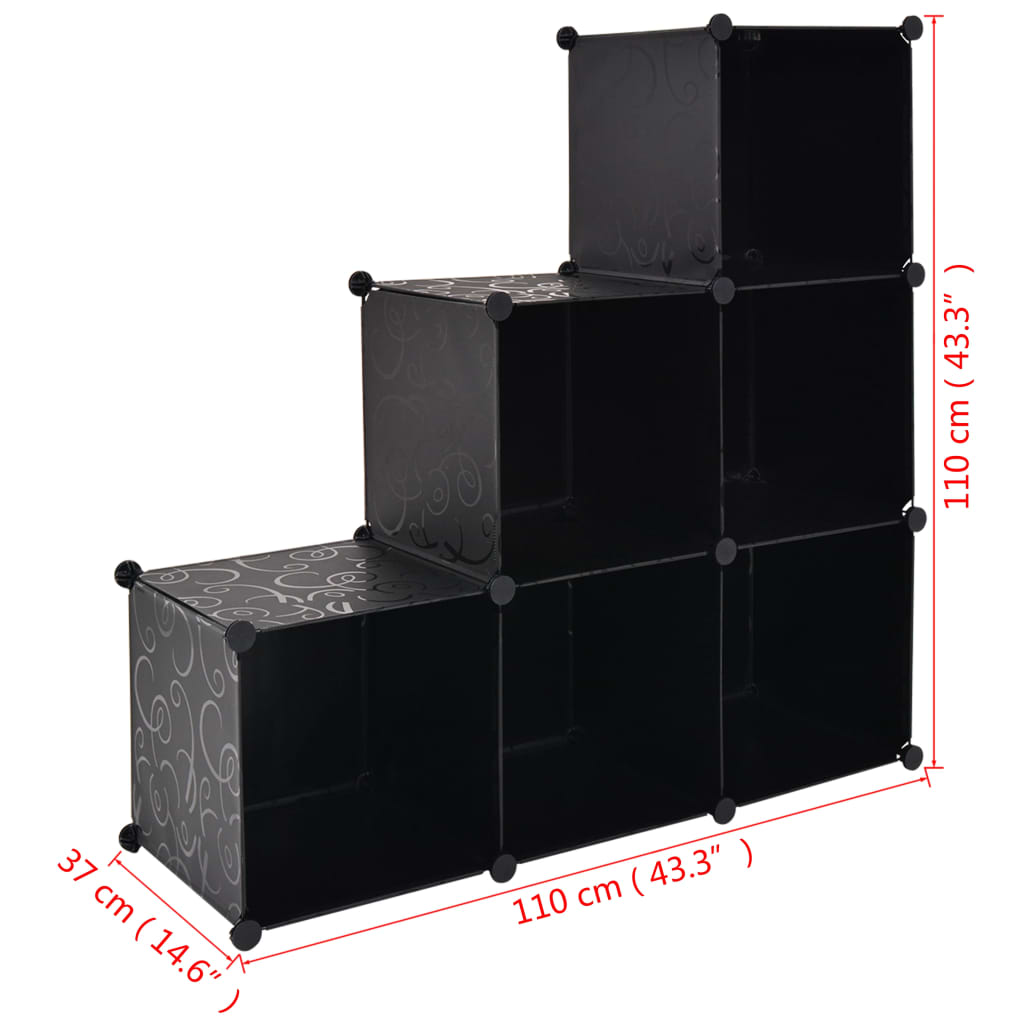 vidaXL fekete kocka alakú tároló 6 tárolórekesszel