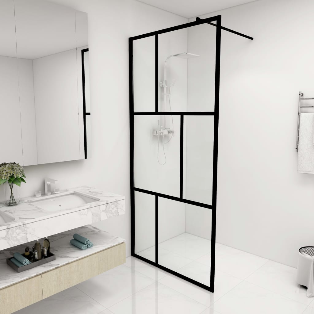 vidaXL fekete zuhanyfal edzett üveggel 90 x 195 cm