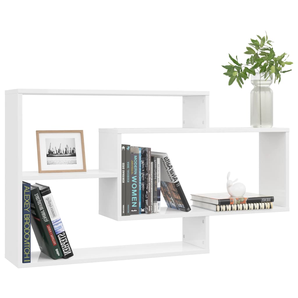 800330 vidaXL Wall Shelves High Gloss White 104x20x58,5 cm Chipboard