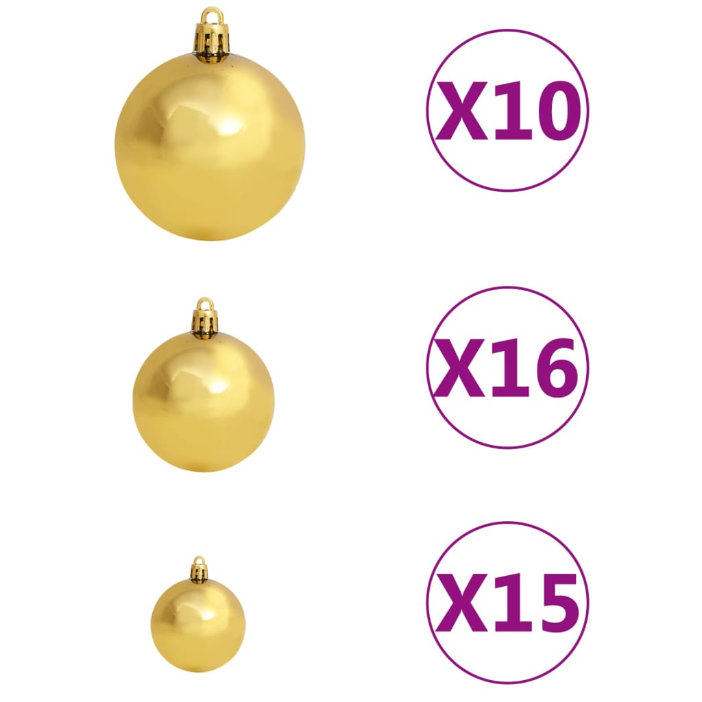 vidaXL aranyszínű PET megvilágított műkarácsonyfa gömb szettel 240 cm