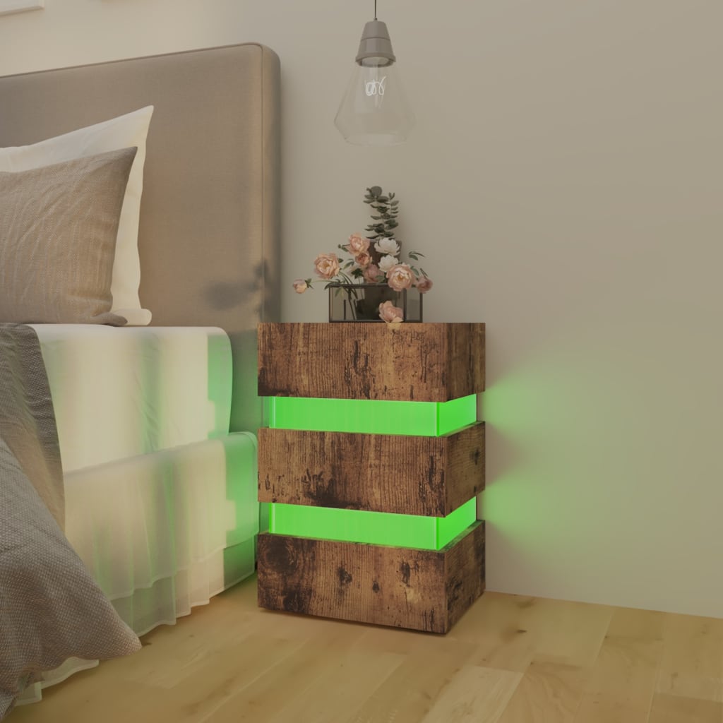 vidaXL füstös tölgyszínű szerelt fa LED-es éjjeliszekrény 45x35x67 cm