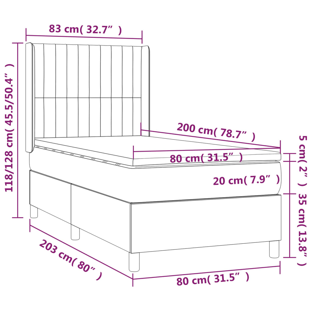 vidaXL sötétszürke szövet rugós ágy matraccal 80 x 200 cm