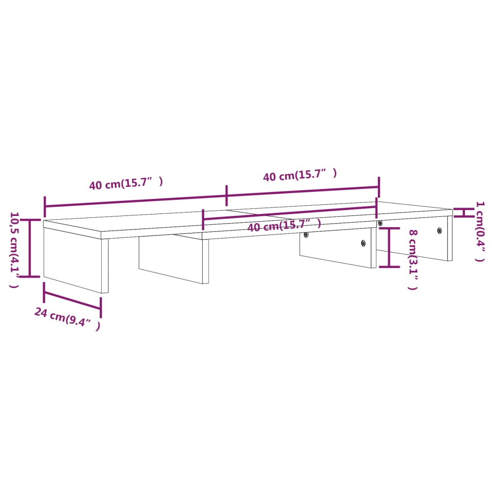 vidaXL szürke tömör fenyőfa monitorállvány 80x24x10,5 cm