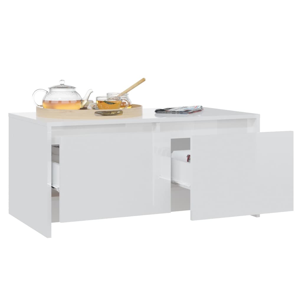 vidaXL magasfényű fehér forgácslap dohányzóasztal 90 x 50 x 41,5 cm