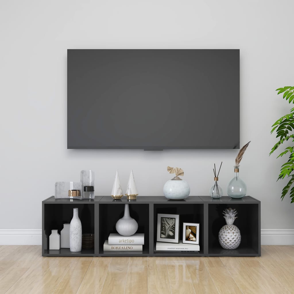 vidaXL 4 db magasfényű szürke forgácslap TV-szekrény 37 x 35 x 37 cm
