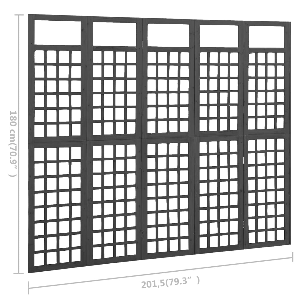 vidaXL 5 paneles fekete fenyőfa térelválasztó/lugasrács 201,5 x 180 cm