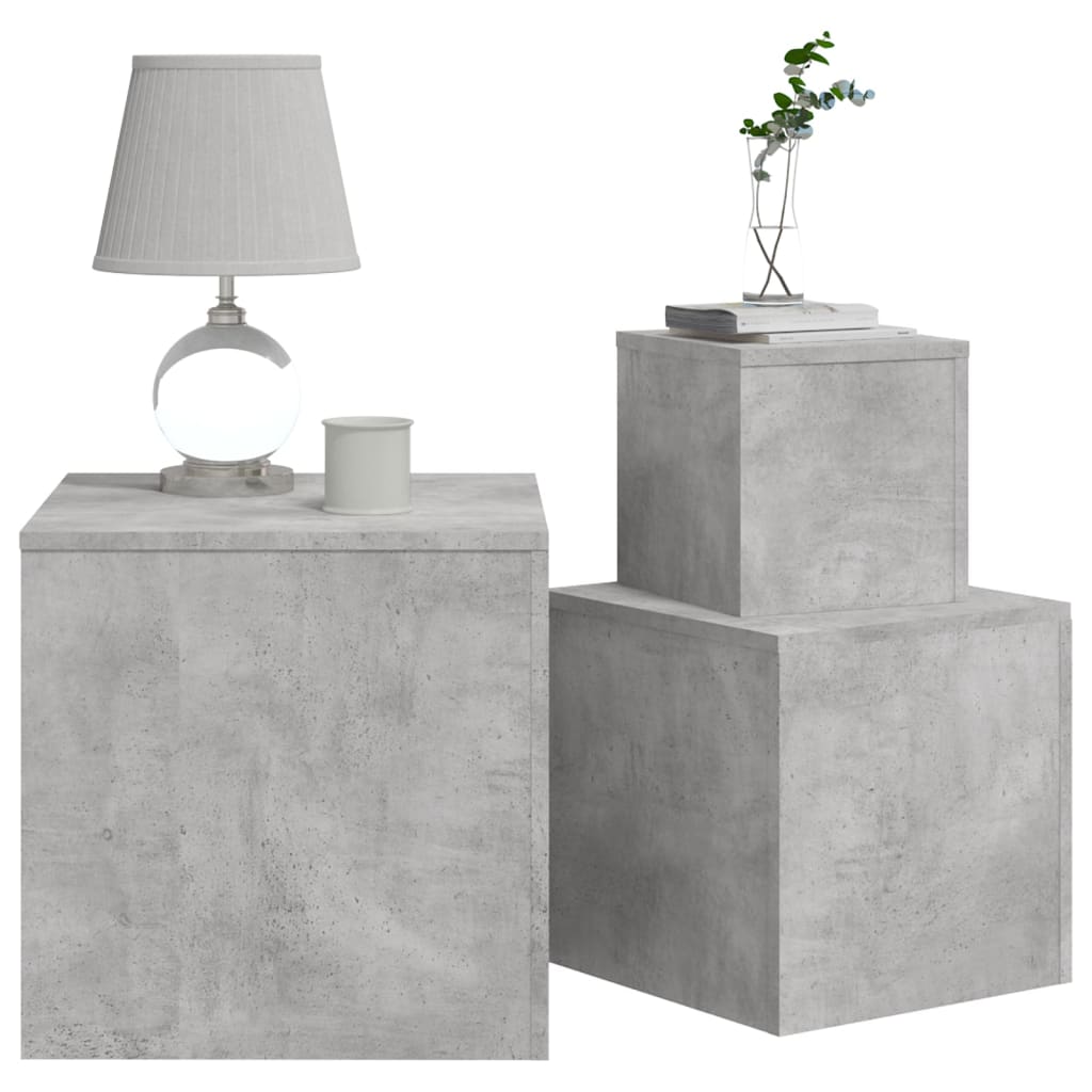 vidaXL 3 darab betonszürke rakásolható forgácslap kisasztal