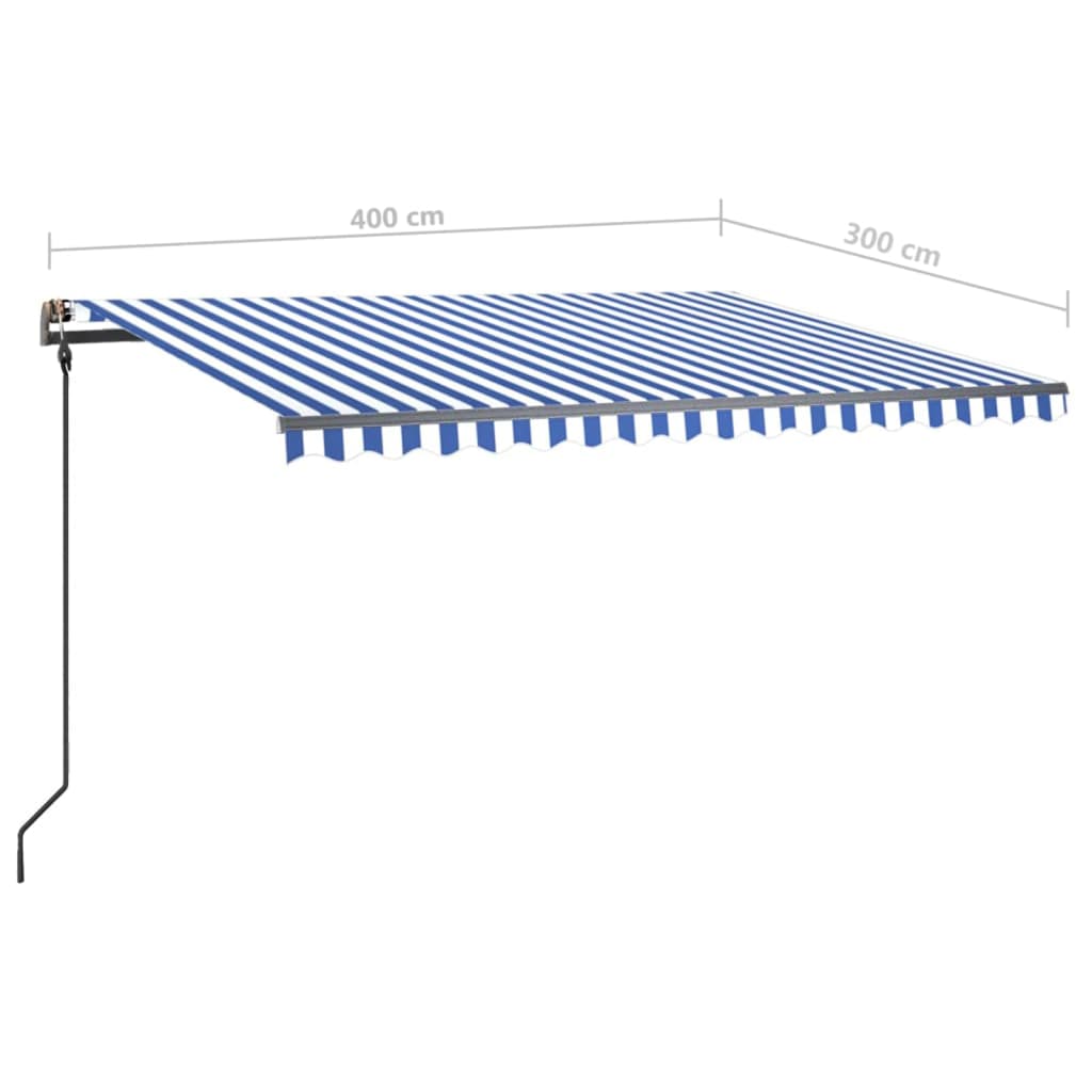 vidaXL kék és fehér automata napellenző póznákkal 4 x 3 m