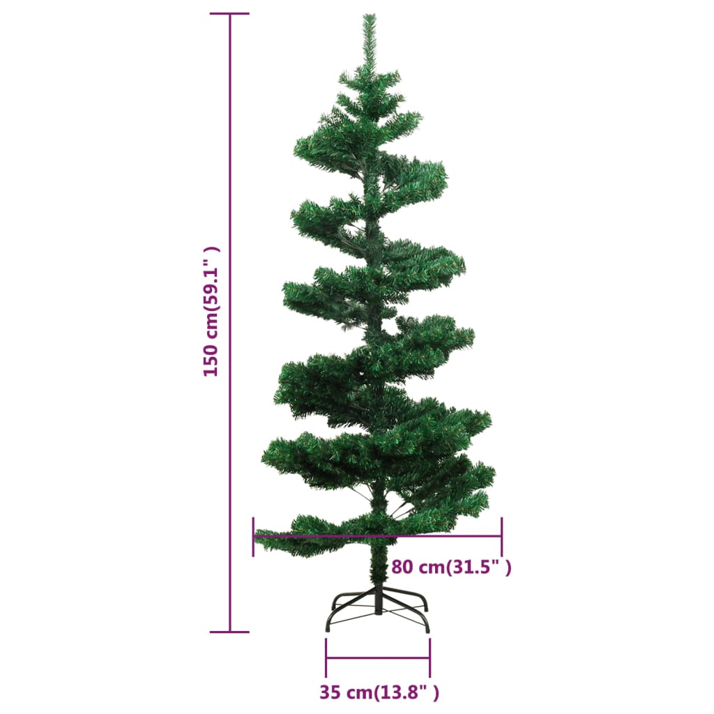 vidaXL zöld PVC kivilágított állványos kacskaringós karácsonyfa 150 cm