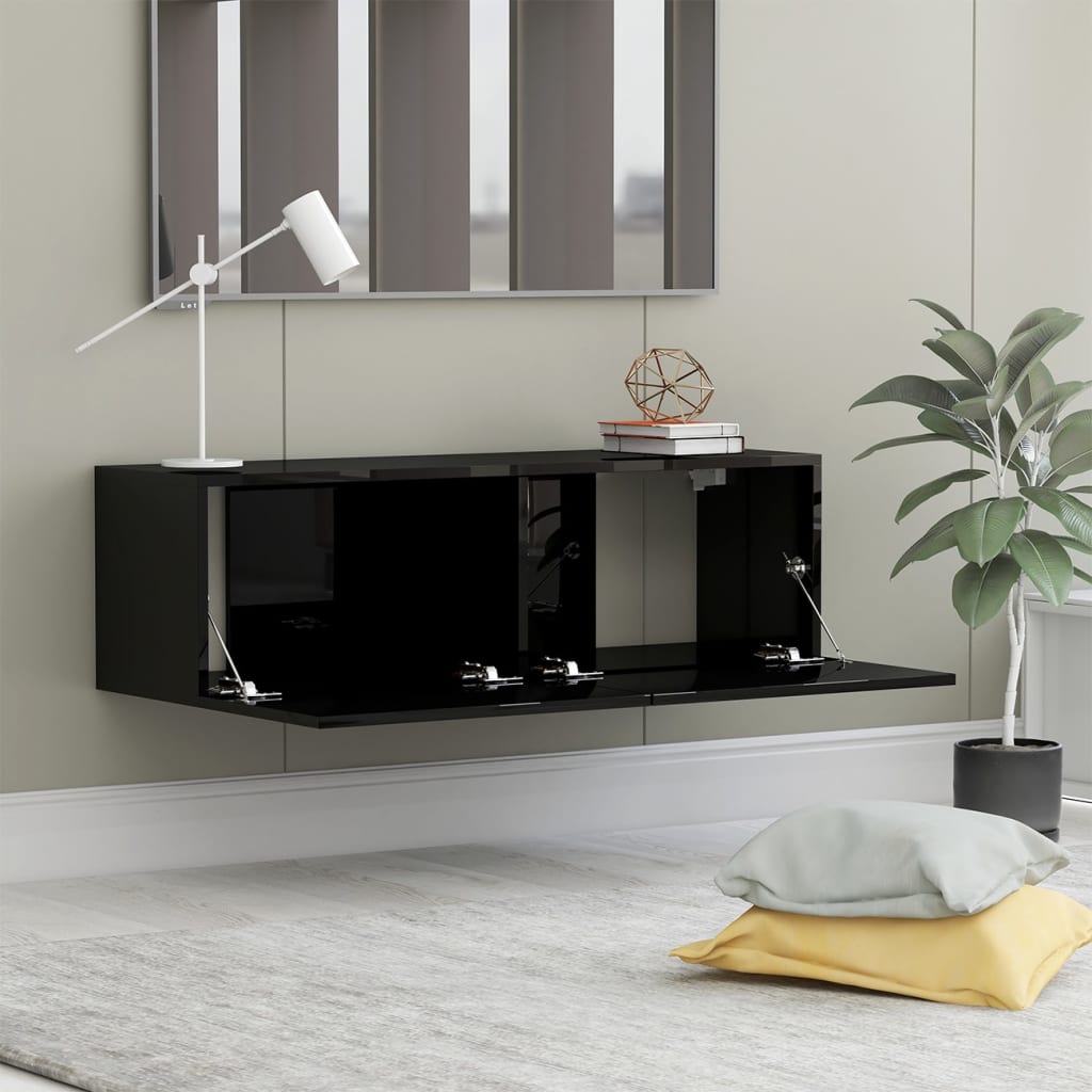 vidaXL magasfényű fekete forgácslap TV-szekrény 100 x 30 x 30 cm