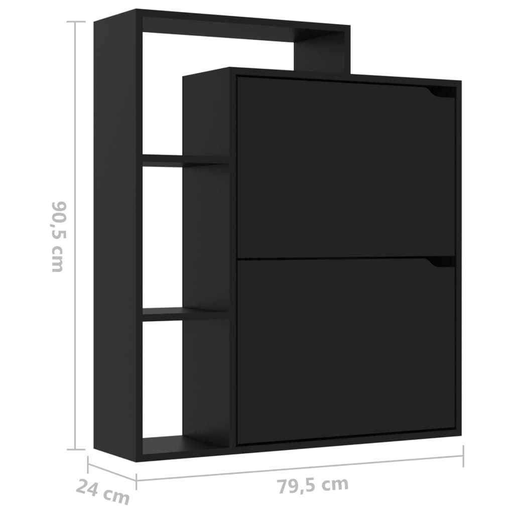 vidaX fekete forgácslap cipősszekrény 79,5 x 24 x 90,5 cm