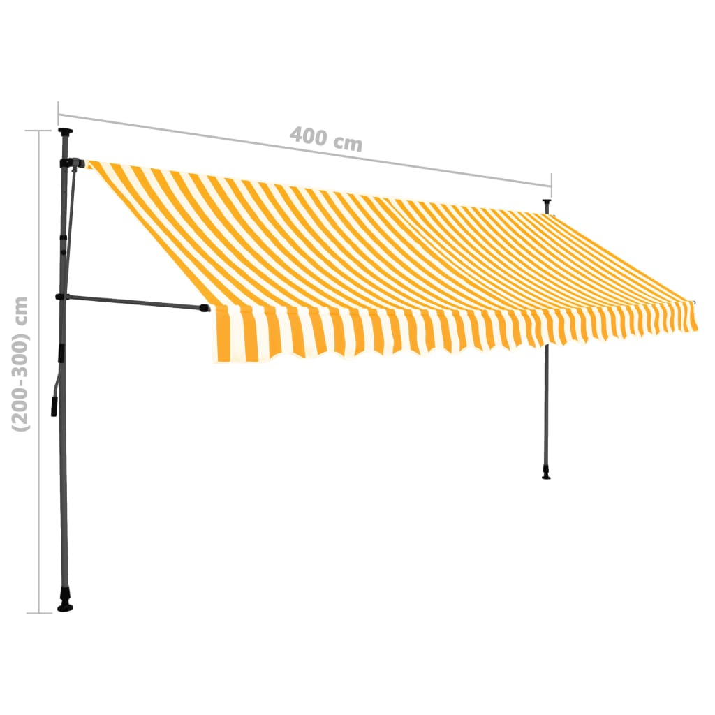 vidaXL fehér-narancssárga kézzel kihúzható LED-es napellenző 400 cm