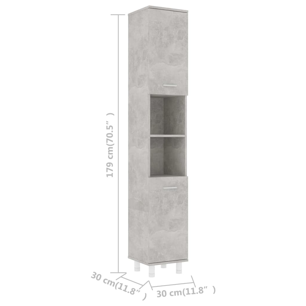 vidaXL betonszürke forgácslap fürdőszobaszekrény 30 x 30 x 179 cm