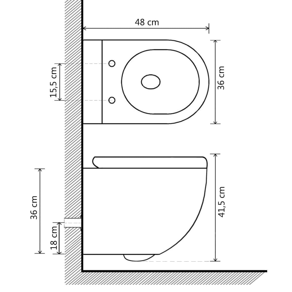 vidaXL fekete kerámia falra szerelhető perem nélküli WC tartály