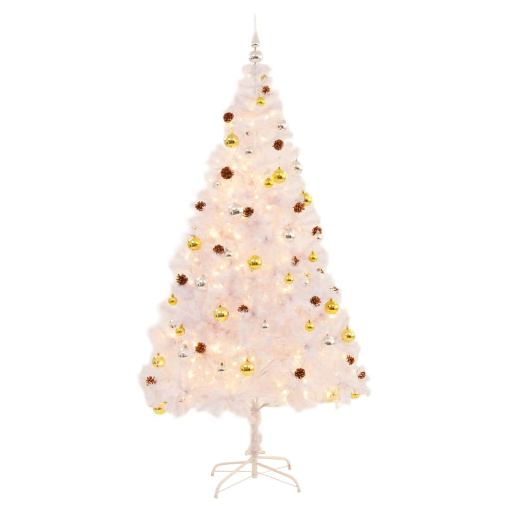 vidaXL fehér megvilágított műkarácsonyfa gömbökkel 210 cm