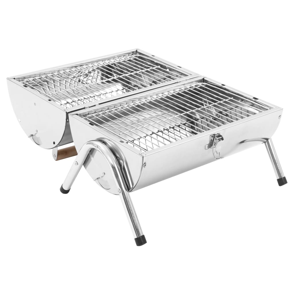 vidaXL rozsdamentes acél hordozható asztali faszenes grillsütő