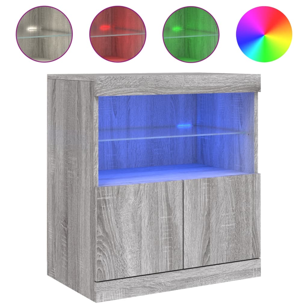 vidaXL szürke sonoma színű tálalószekrény LED-ekkel 60 x 37 x 67 cm