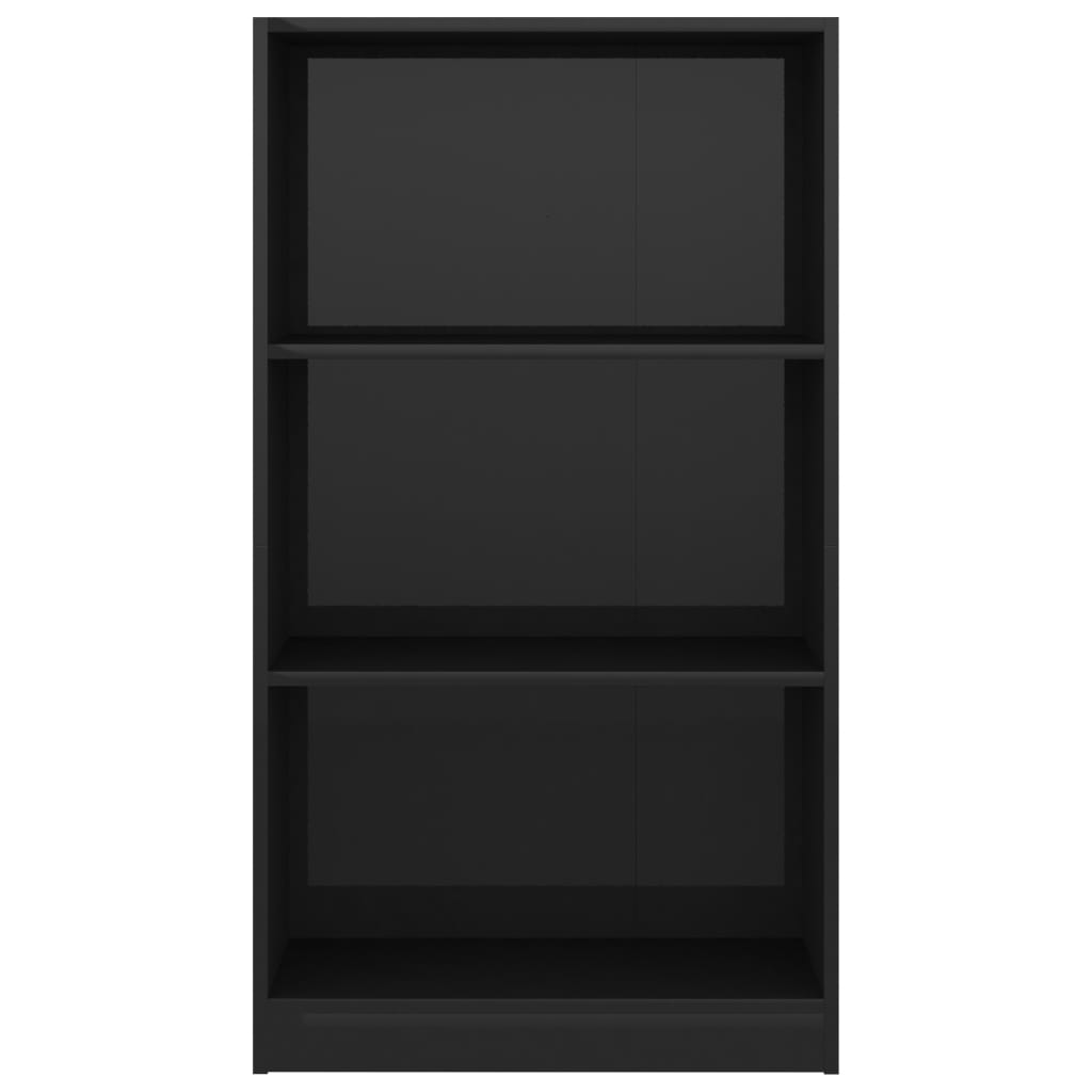 vidaXL 3 szintes fényes fekete szerelt fa könyvszekrény 60x24x109cm
