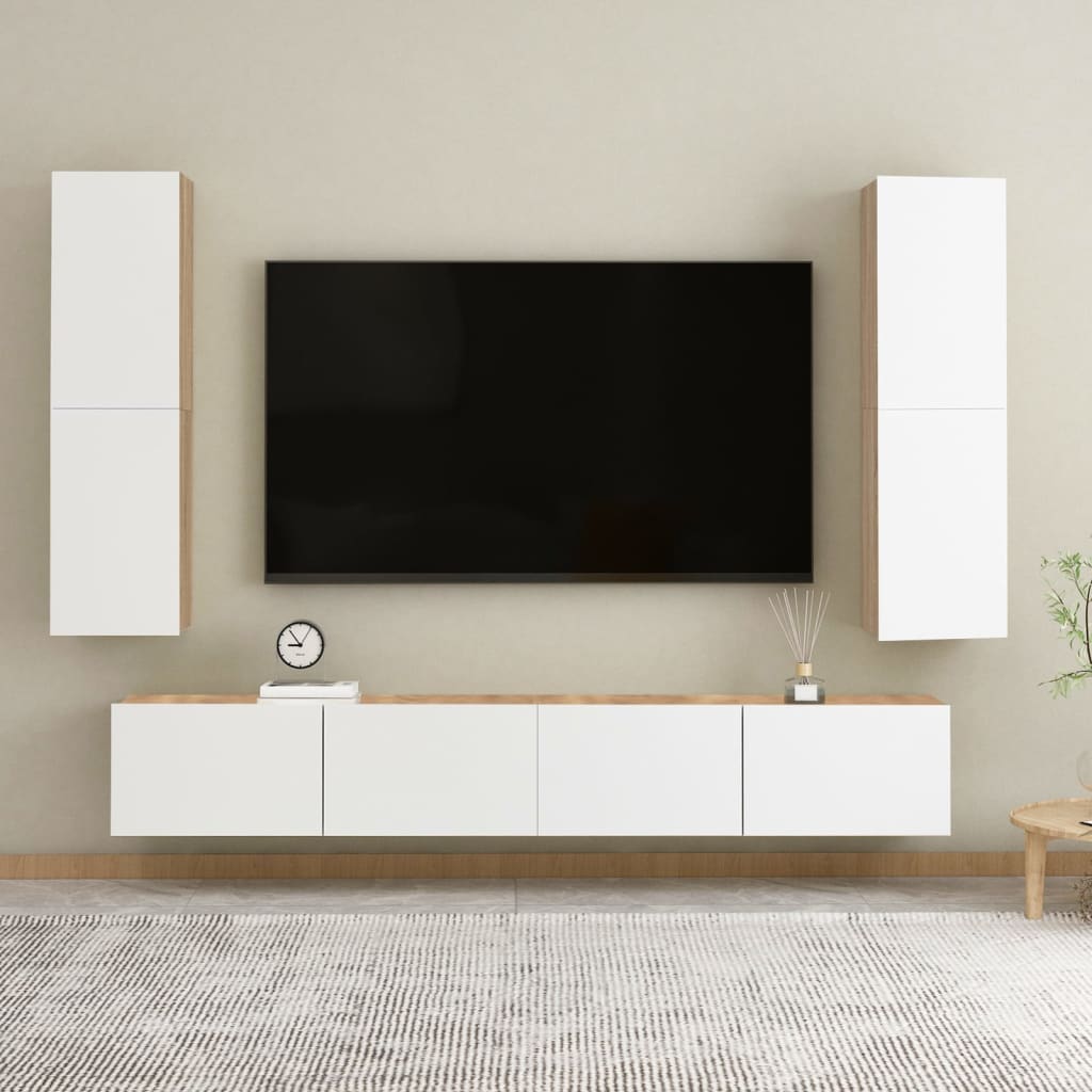 vidaXL fehér és tölgyszínű forgácslap TV-szekrény 30,5 x 30 x 110 cm