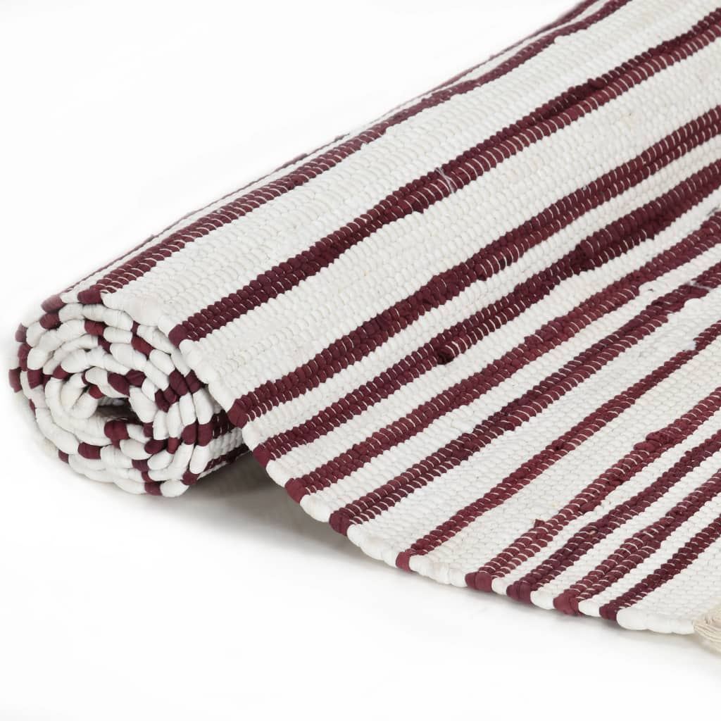 vidaXL burgundi vörös és fehér, kézzel szőtt pamut Chindi szőnyeg 200 x 290 cm