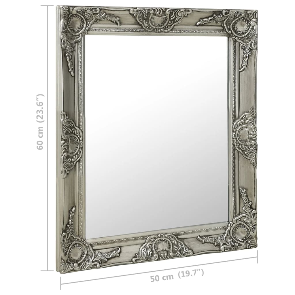 vidaXL ezüstszínű barokk stílusú fali tükör 50 x 60 cm