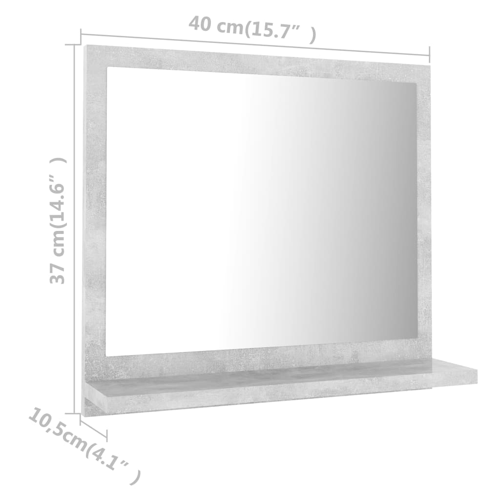 vidaXL betonszürke forgácslap fürdőszobai tükör 40 x 10,5 x 37 cm