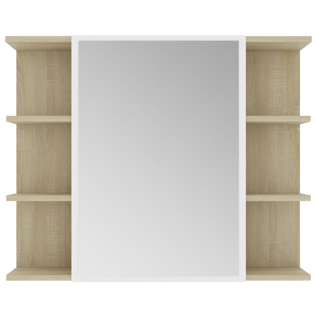 vidaXL fehér-sonoma forgácslap fürdőszobai tükör 80 x 20,5 x 64 cm