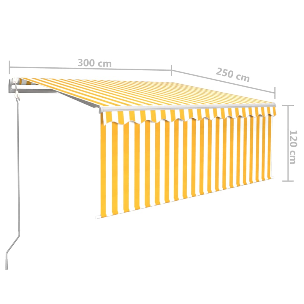 vidaXL sárga-fehér automata kihúzható napellenző redőnnyel 3 x 2,5 m