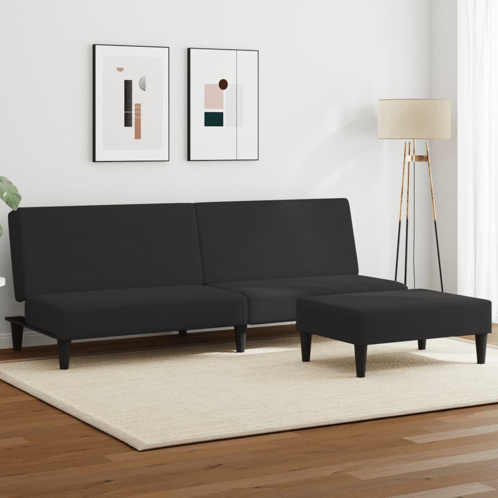vidaXL 2 személyes fekete bársony kanapéágy lábtartóval