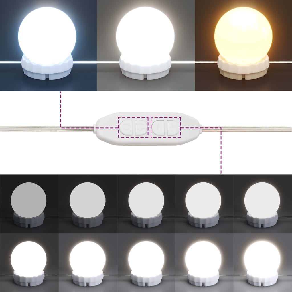 vidaXL mézbarna tömör fenyőfa fésülködőasztal szett LED-del