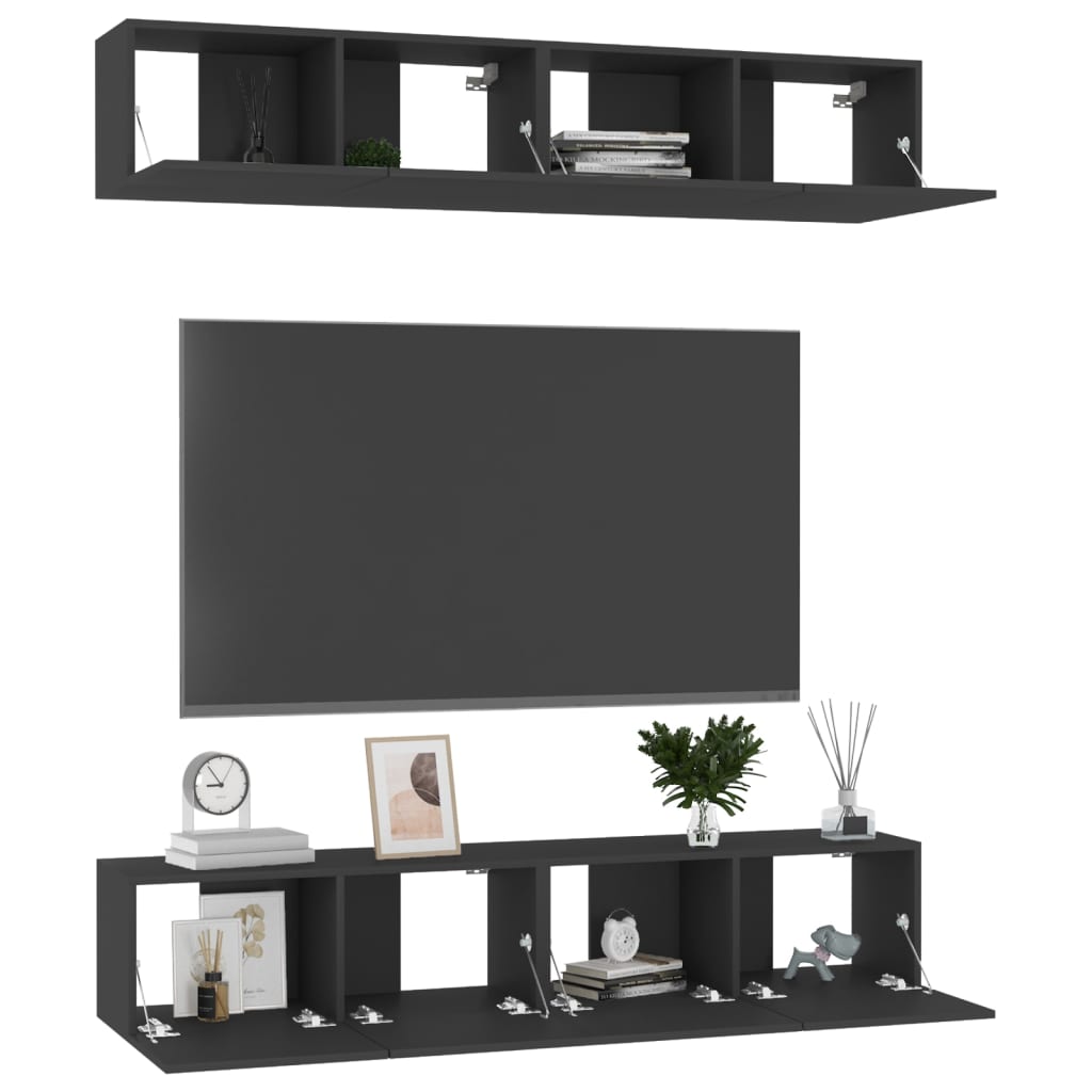vidaXL 4 db fekete forgácslap TV-szekrény 80 x 30 x 30 cm