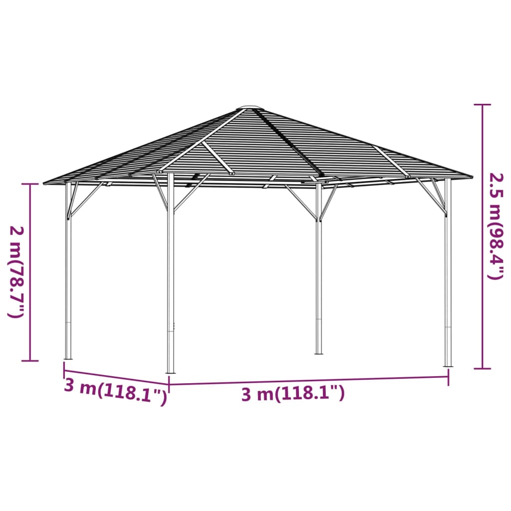 vidaXL antracitszürke pavilon oldalfalakkal és tetővel 3 x 3 m
