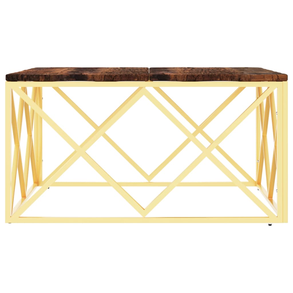 vidaXL aranyszínű rozsdamentes acél és tömör fa dohányzóasztal