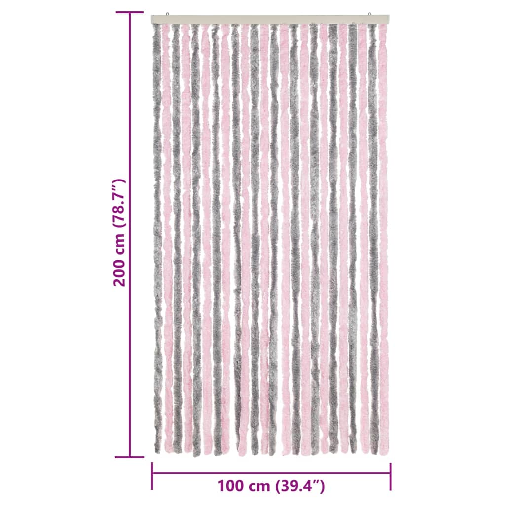 vidaXL ezüstszürke és rózsaszín zsenília rovarfüggöny 100 x 200 cm