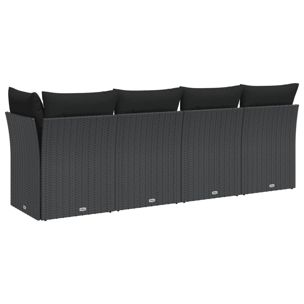 vidaXL 4 személyes fekete polyrattan kerti kanapé párnával