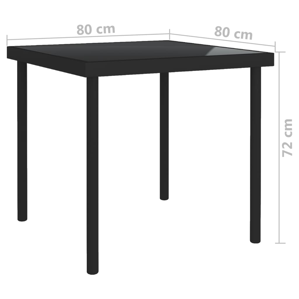 vidaXL fekete üveg és acél kültéri étkezőasztal 80 x 80 x 72 cm