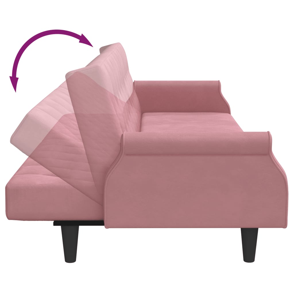vidaXL rózsaszín bársony kanapéágy karfákkal