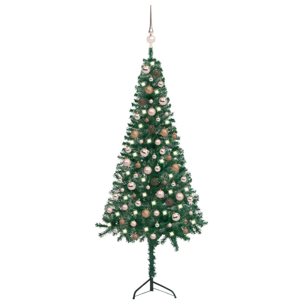 vidaXL zöld PVC sarok műkarácsonyfa LED-ekkel és gömbszettel 150 cm
