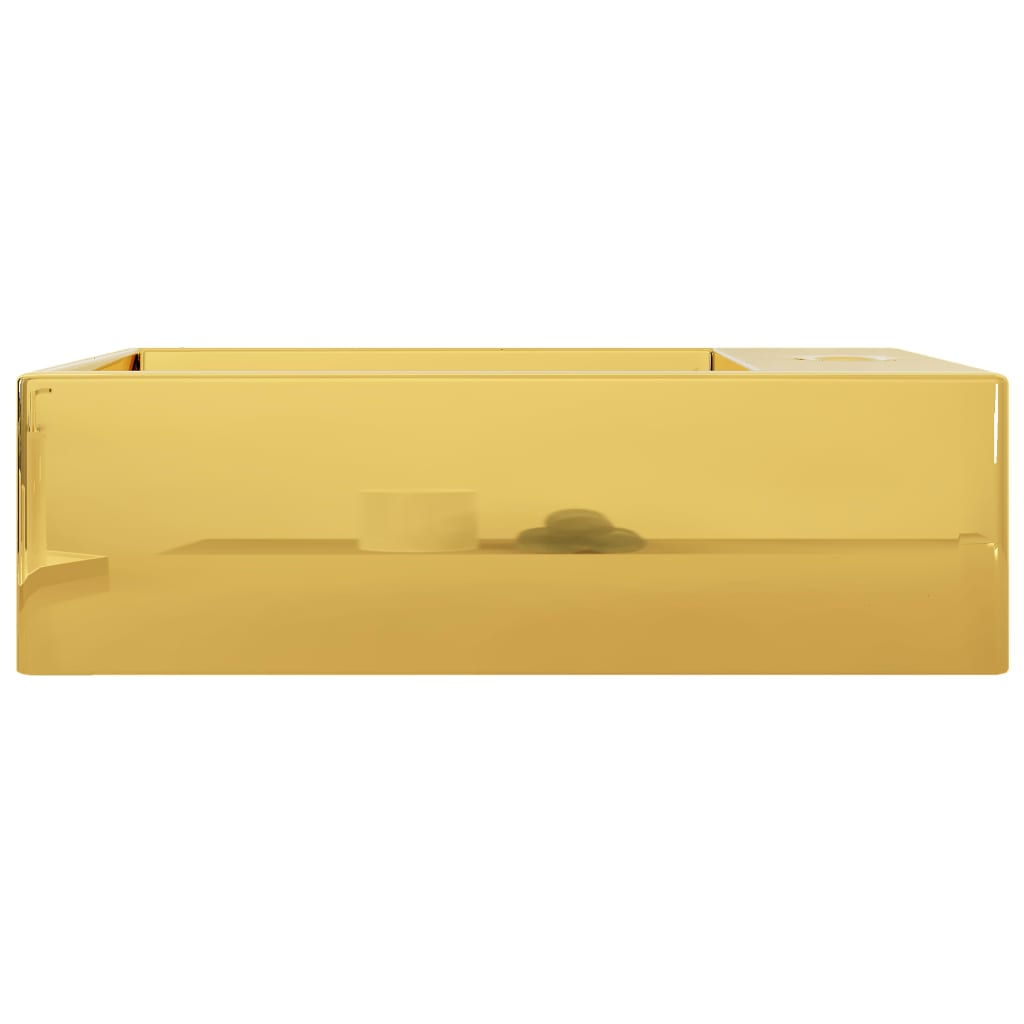 vidaXL aranyszínű kerámia mosdókagyló túlfolyóval 49 x 25 x 15 cm