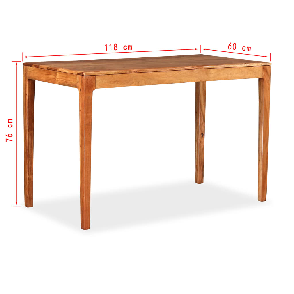 vidaXL tömör fa étkezőasztal 118 x 60 x 76 cm