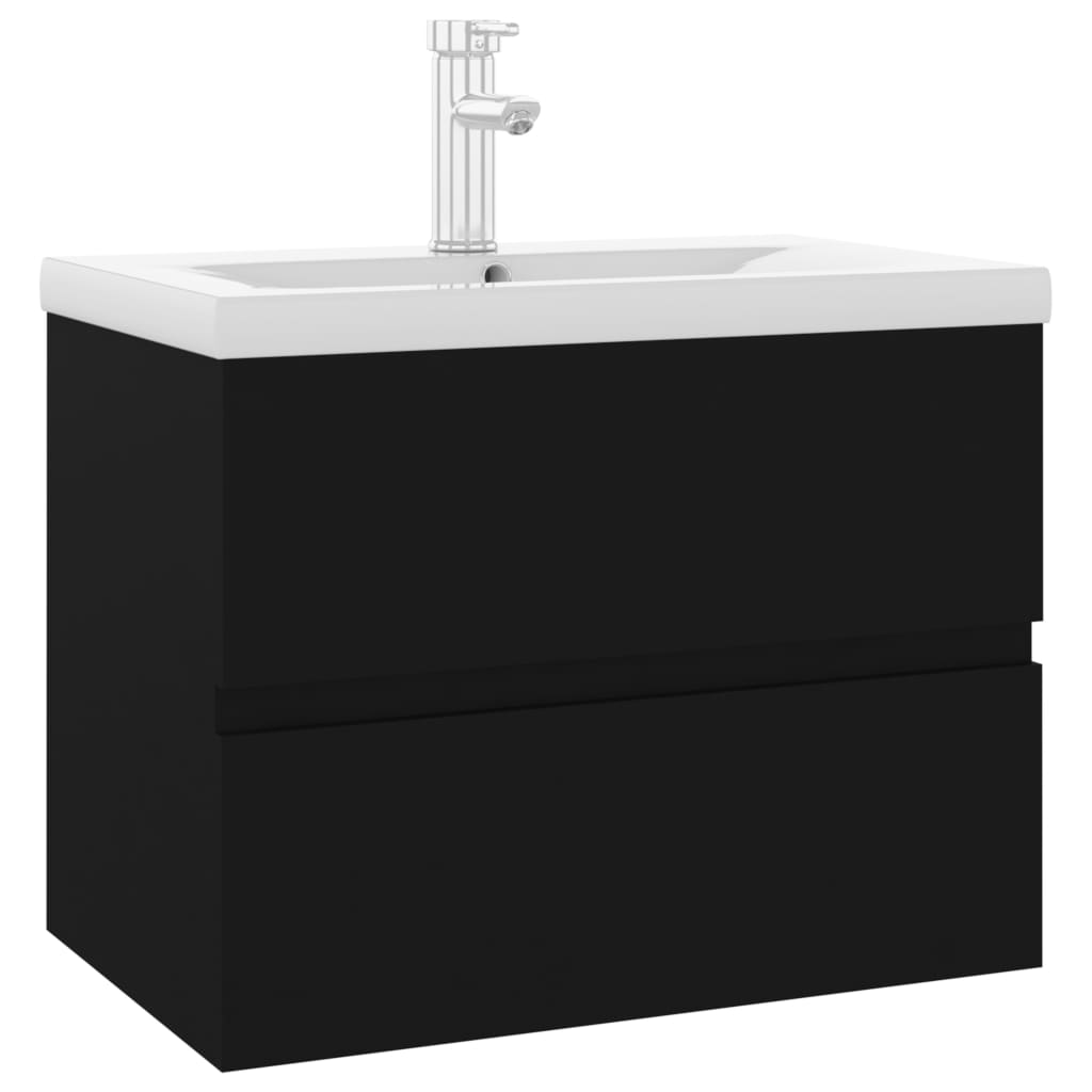 vidaXL fekete szerelt fa mosdószekrény beépített mosdókagylóval