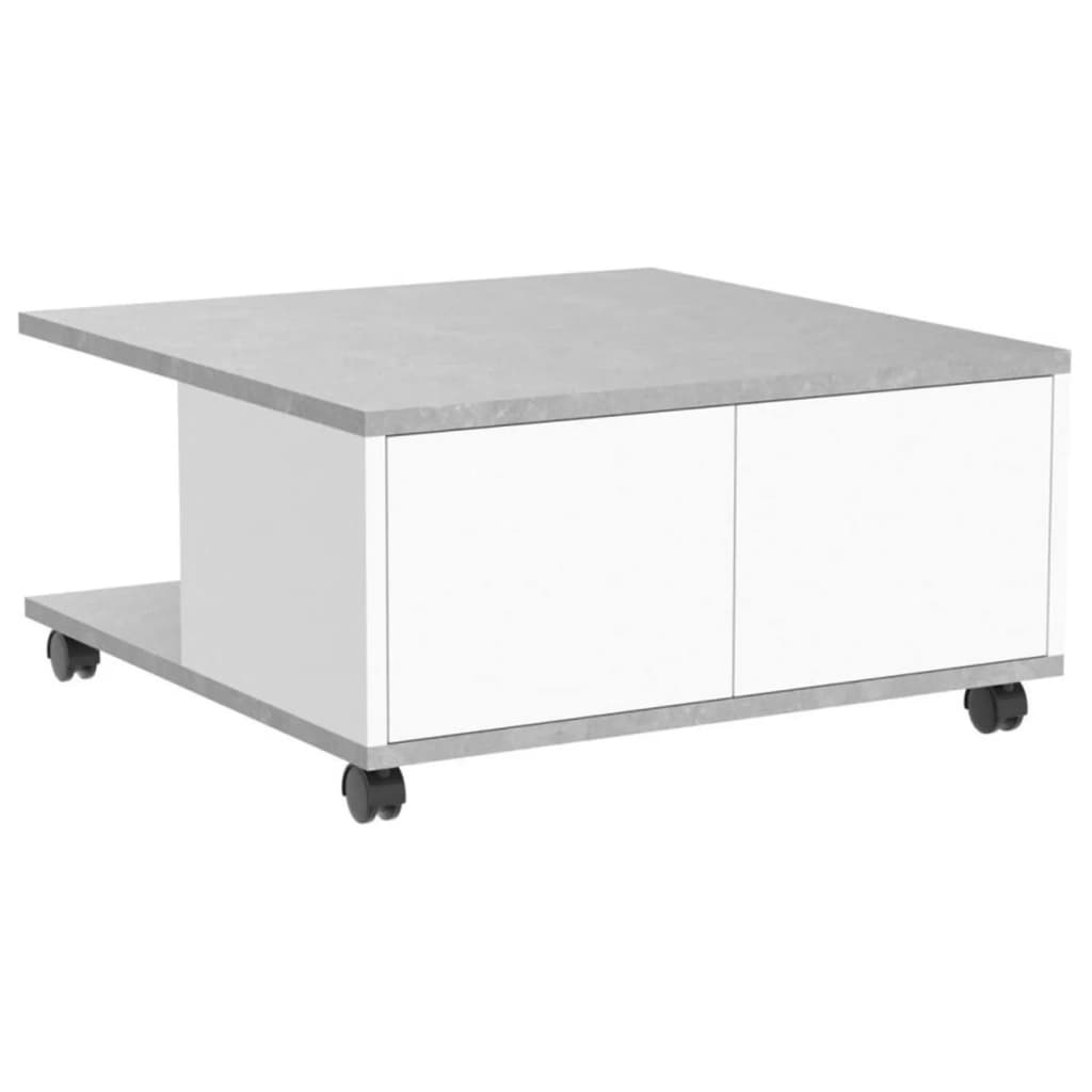 FMD betonszürke-magasfényű fehér mozgatható dohányzóasztal 70x70x35,5